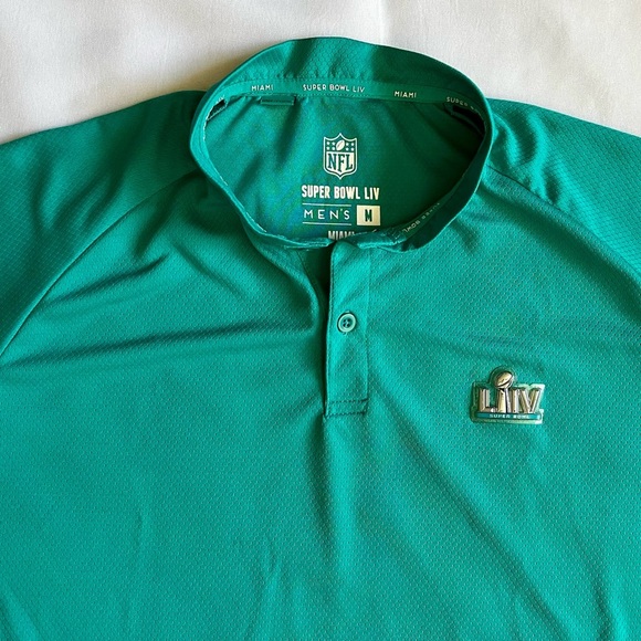 NFL Super Bowl LIV Miami Polo Shirt Men’s Medium Teal Dri-FIT On-Field 100 Logo - Picture 2 of 7